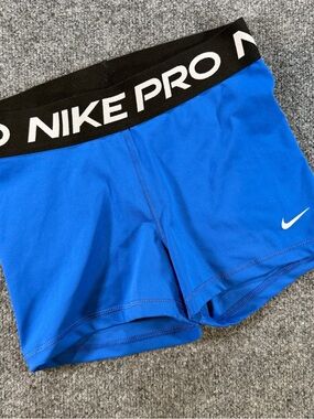 Nike Pro Royal Blue Women's Compression Shorts with Black Waistband Medium